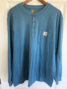 Carhartt Men’s Long-Sleeve Henley in Teal Blue